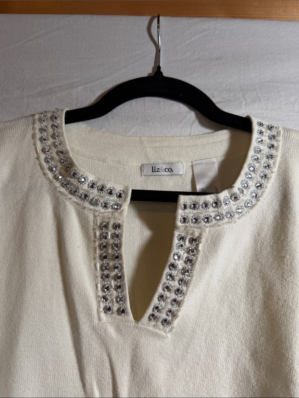 Cream Embellished Neckline Women's Sweater Top New Condition